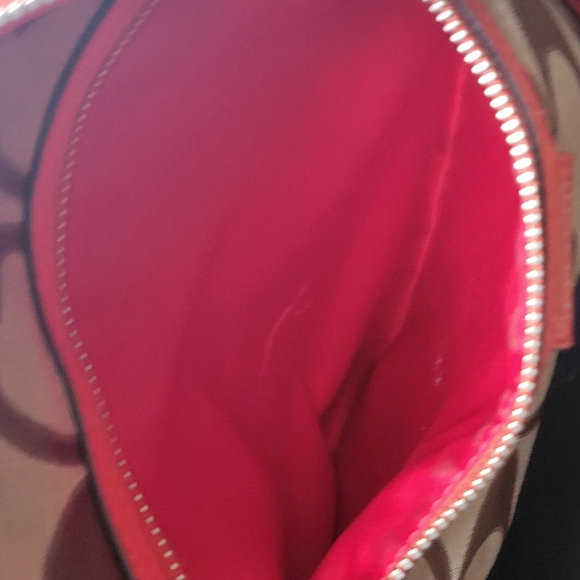 Coach Daisy Signature Convertible Hobo Purse F24062 Khaki Tan Coral Orange - Picture 9 of 9